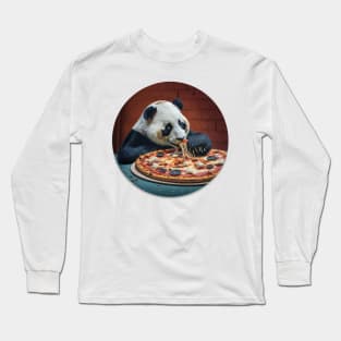 Real Panda Eats Pizza Realistic Art Long Sleeve T-Shirt